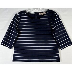 Philosophy womens pullover blue/white strip 3/4 sleeve zipper Small